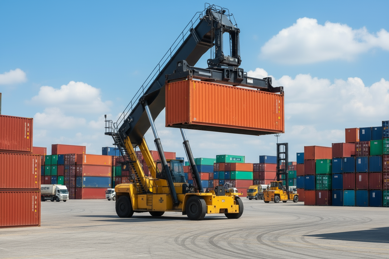 Grúa Cargando Contenedor Ultra Realista