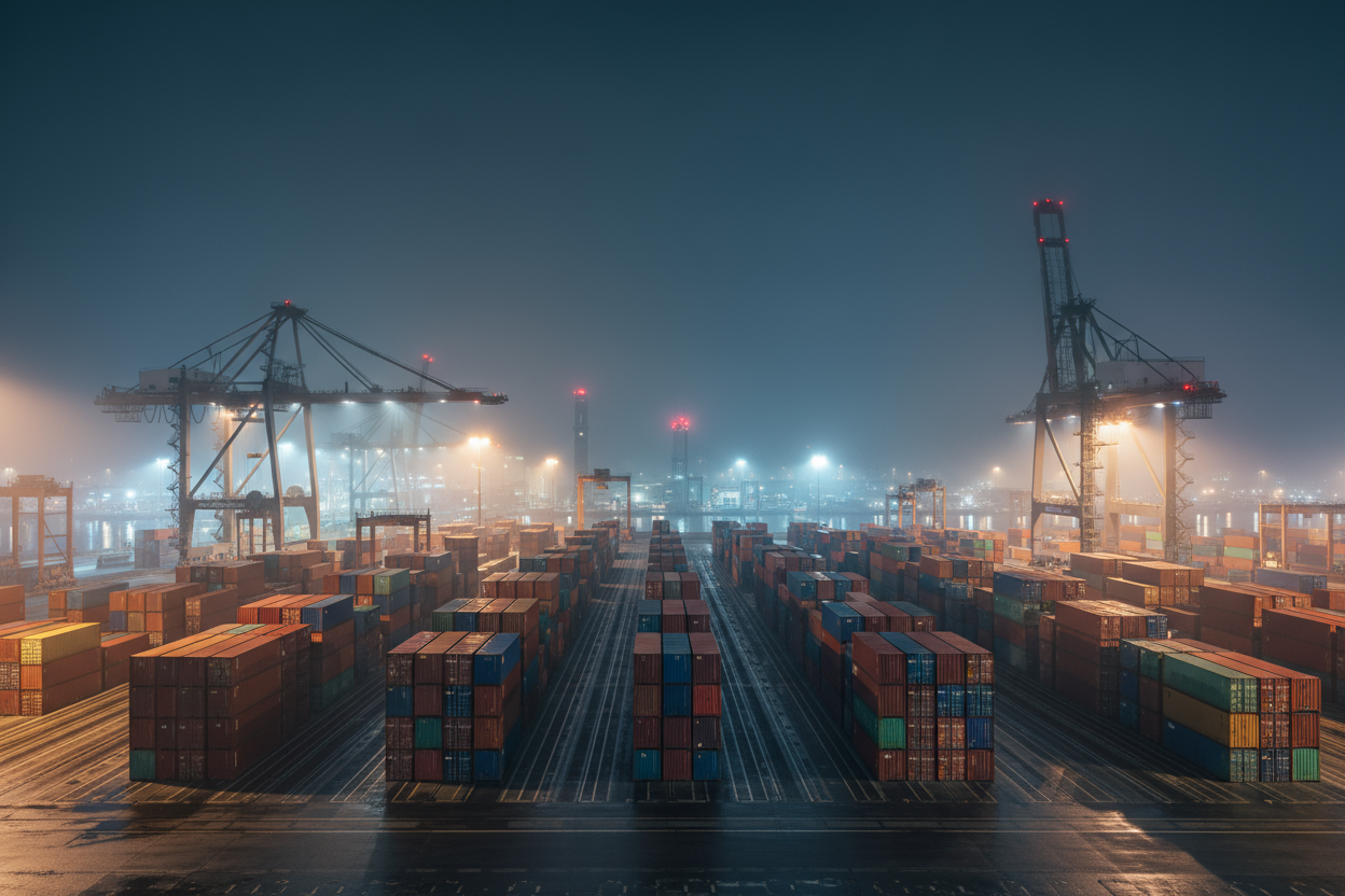 Imagen de fondo mejorada del puerto con contenedores